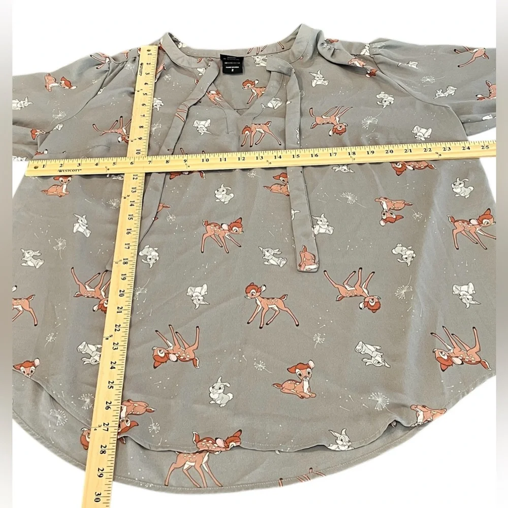 Torrid Plus Size 2 Disney Bambi Thumper Georgette Secretary Tie Peasant Blouse - Picture 3 of 9